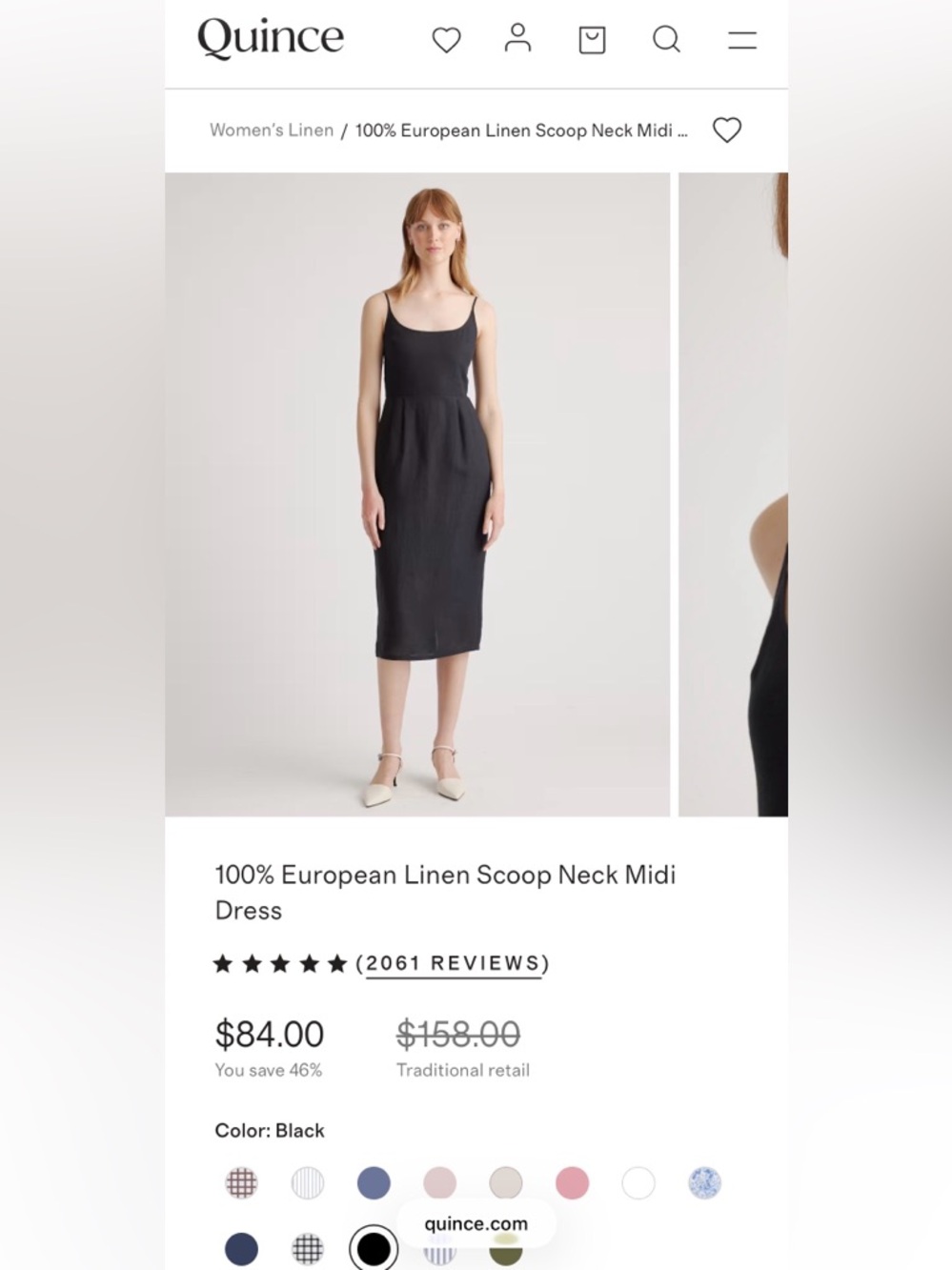 Quince 100% European Linen Scoop Neck Midi Dress - Black